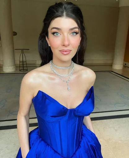 Stylish Ball Gown Off the Shoulder Sleeveless Satin Pleated Floor-Length Party Dress