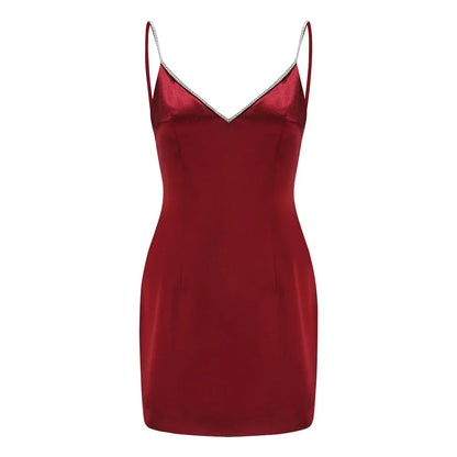 Glamorous Bodycon V-Neck Red Mini Homecoming Dress with Crystal Straps & Bow Back