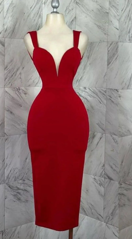Stylish Bodycon V-neck Sleeveless Backless Bow knot Tea-Length Prom Dress