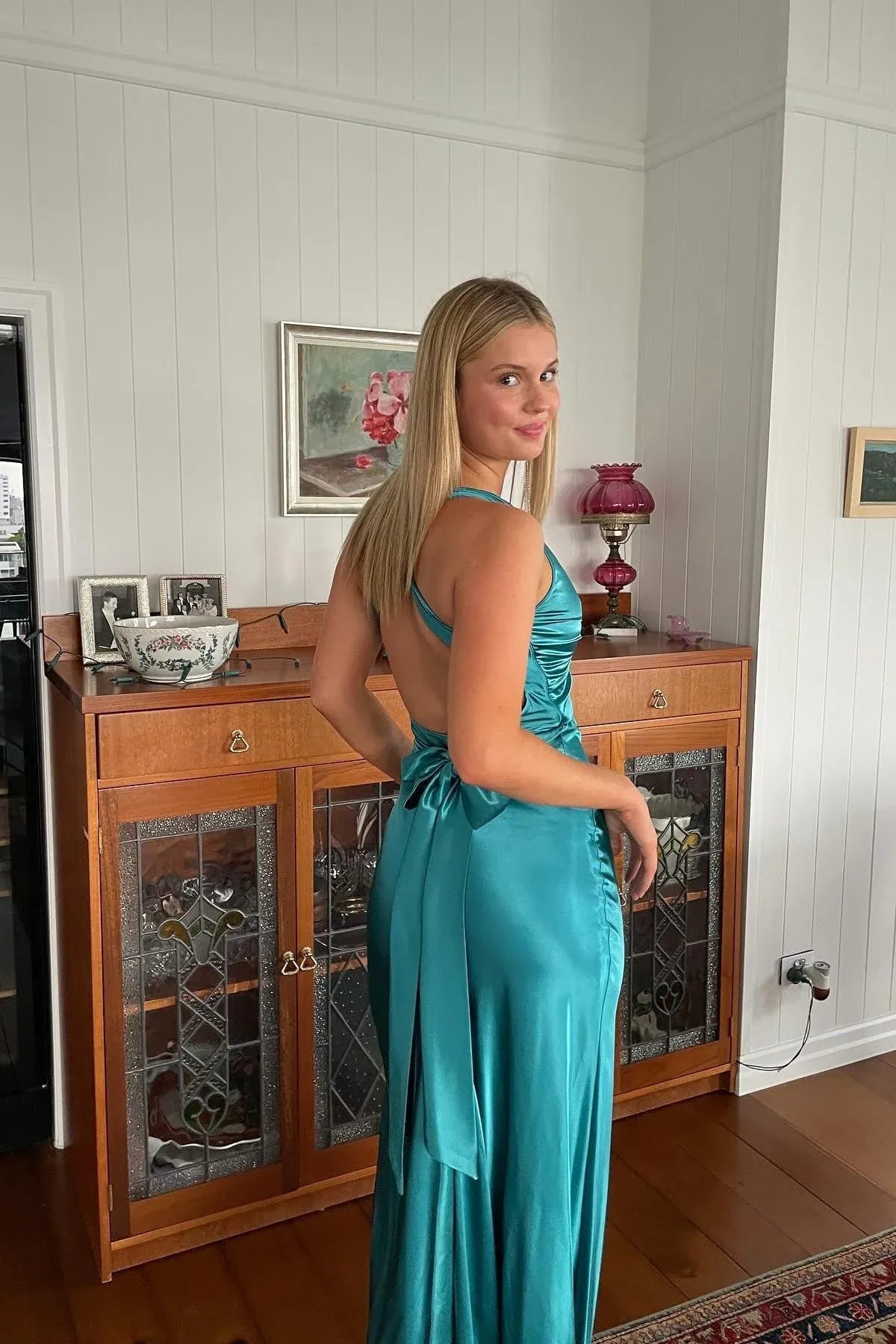 Stylish Fitted Off the Shoulder Sleeveless Satin Sweep/Brush Train Prom Dress