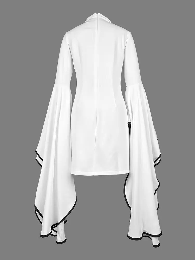 Stylish Sheath High-Neck Flared Sleeves Contrast Trim White Mini Homecoming Dress