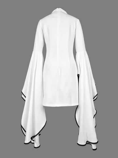Stylish Sheath High-Neck Flared Sleeves Contrast Trim White Mini Homecoming Dress