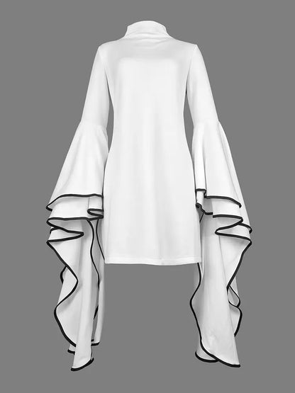 Stylish Sheath High-Neck Flared Sleeves Contrast Trim White Mini Homecoming Dress