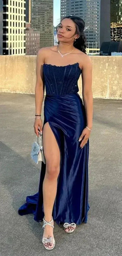 Stylish Sweetheart Sleeveless Mermaid Satin Split Sweep Train Prom Dress
