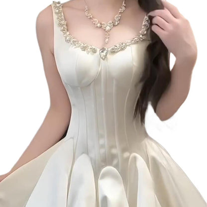 Stylish A-Line Sweetheart Corset Rhinestones Satin Ivory Short Homecoming Dress Hot Sale