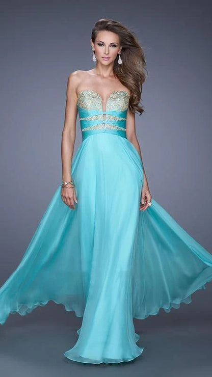Stylish A-Line Sweetheart Sequins Cutout Back Flowy Aqua Blue Floor-Length Prom Dress