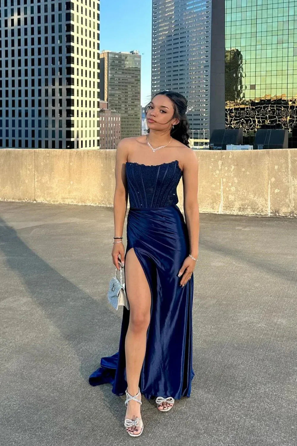 Stylish Sweetheart Sleeveless Mermaid Satin Split Sweep Train Prom Dress