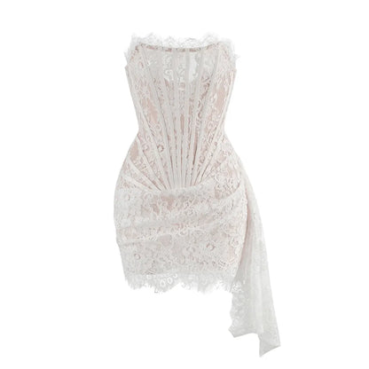Sultry Sheath Strapless Corset Lace White Mini Homecoming Dress For Women