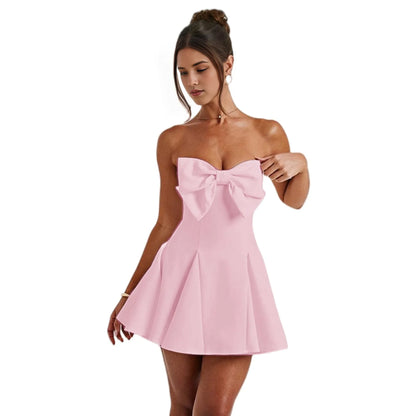 Sweet Bow-Accent Strapless Back Zip A-Line Mini Homecoming Dress