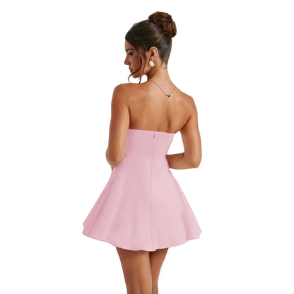 Sweet Bow-Accent Strapless Back Zip A-Line Mini Homecoming Dress