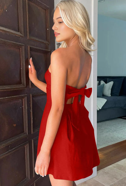 Sweet Strapless Sleeveless Giant Bow-Back A-Line Mini Party Dress