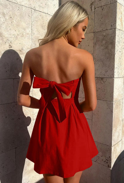 Sweet Strapless Sleeveless Giant Bow-Back A-Line Mini Party Dress