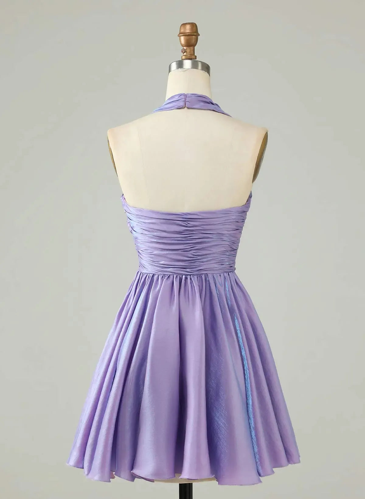 Sweet A-Line Halter Ruched Open Back Lavender Short Homecoming Dress For Ladies