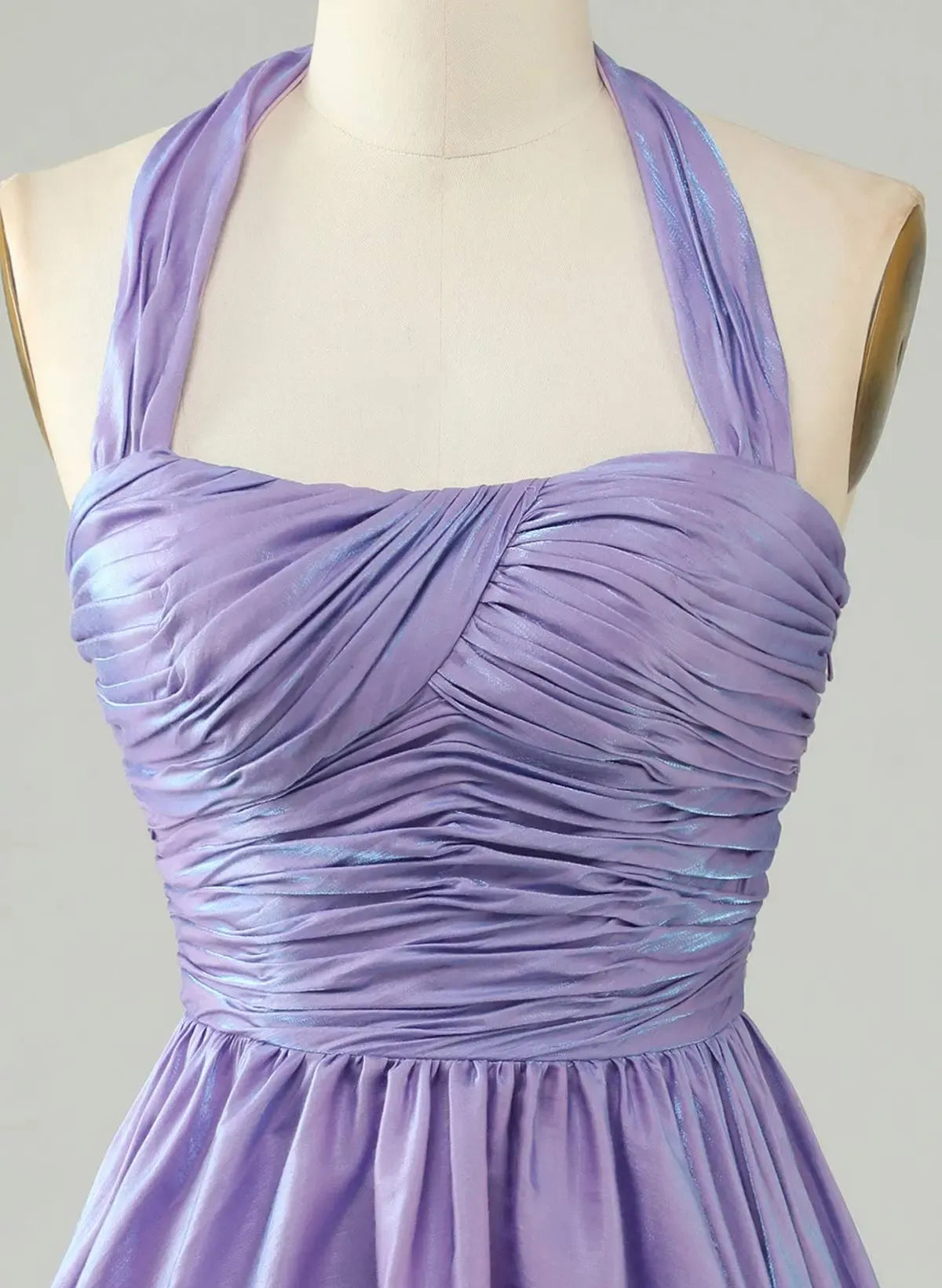 Sweet A-Line Halter Ruched Open Back Lavender Short Homecoming Dress For Ladies