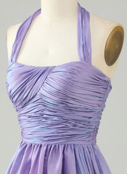 Sweet A-Line Halter Ruched Open Back Lavender Short Homecoming Dress For Ladies