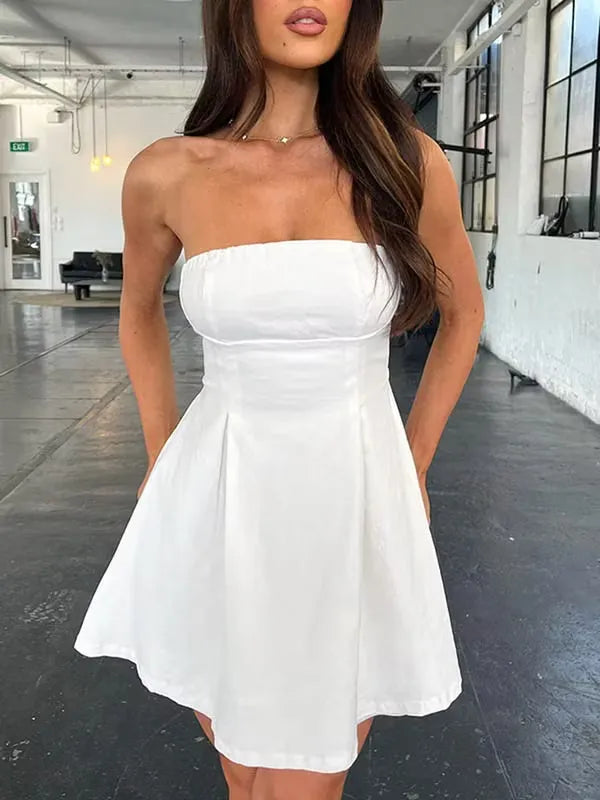Sweet A-Line Strapless Back-Bow Solid Color White Mini Homecoming Dress Hot Sale
