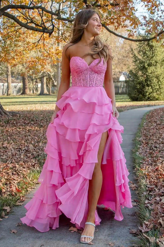 Sweetheart Corset Prom Dress with Slit Evening Dresses