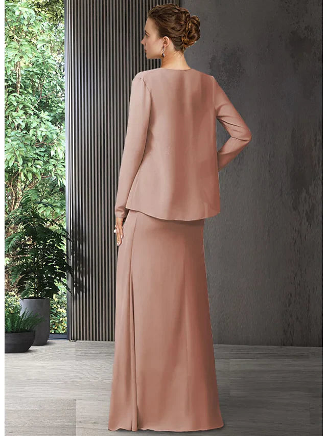 Mother of the Bride Dress Elegant V Neck Floor Length Chiffon Sleeveless with Sash Ribbon