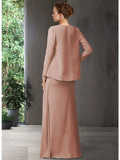 Mother of the Bride Dress Elegant V Neck Floor Length Chiffon Sleeveless with Sash Ribbon