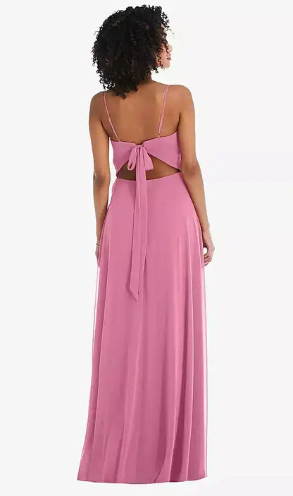 Tie-Back Cutout Maxi Dress with Front Slit in Orchid Pink