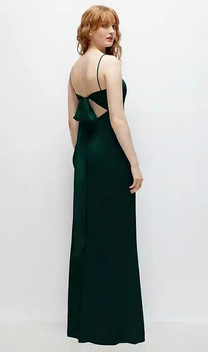 Tie-Back Cutout Trumpet Gown with Front Slit in Evergreen