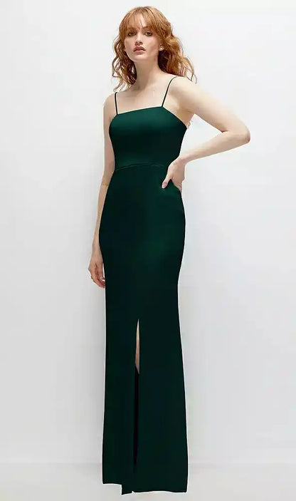 Tie-Back Cutout Trumpet Gown with Front Slit in Evergreen