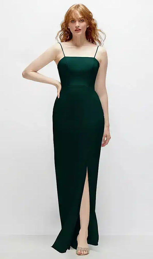 Tie-Back Cutout Trumpet Gown with Front Slit in Evergreen