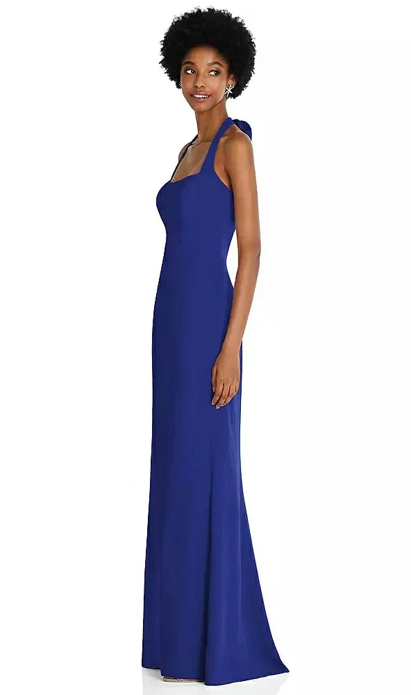 Tie Halter Open Back Trumpet Gown in Cobalt Blue