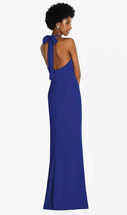 Tie Halter Open Back Trumpet Gown in Cobalt Blue