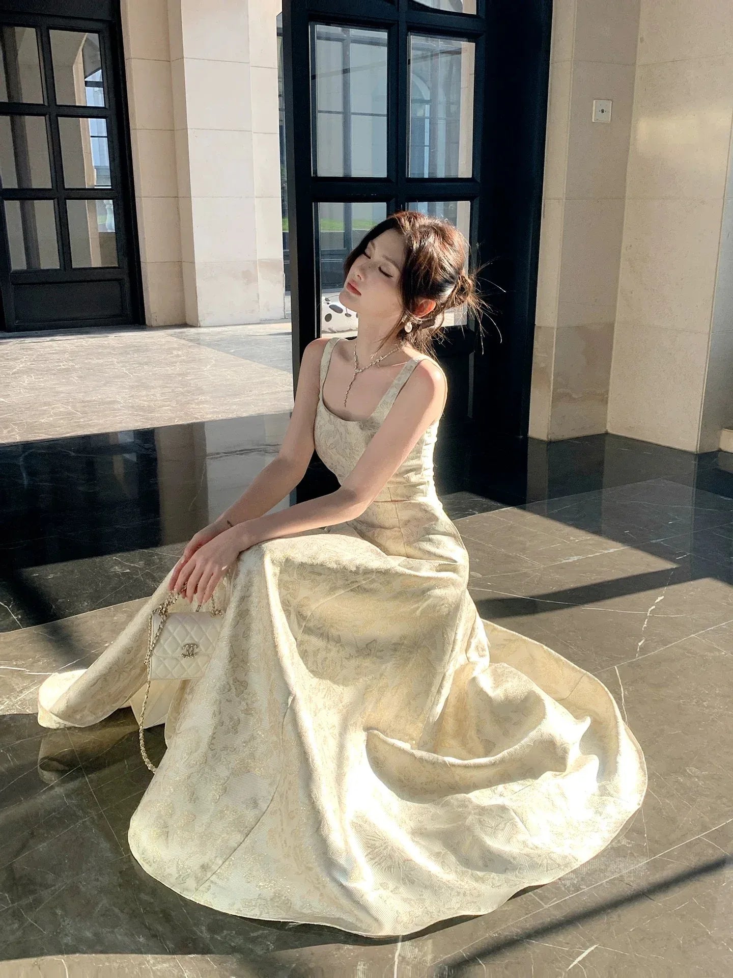 Timeless A-Line Square Neck Sleeveless Zipper Back Floor-Length Evening Formal Dress