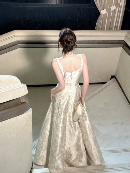 Timeless A-Line Square Neck Sleeveless Zipper Back Floor-Length Evening Formal Dress