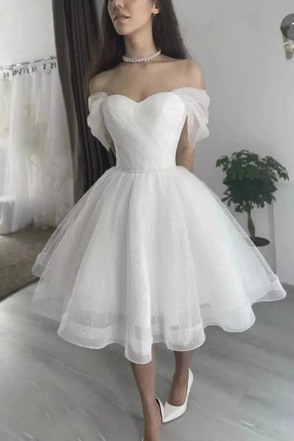 Trendy A-Line Off the Shoulder Sleeveless Tulle Short-Mini Prom Dress