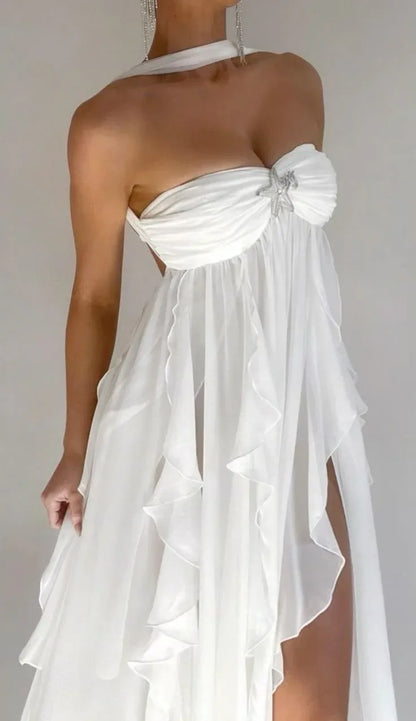 Trendy A-Line Reverse Halter Neck Backless Floor-Length Prom Dress