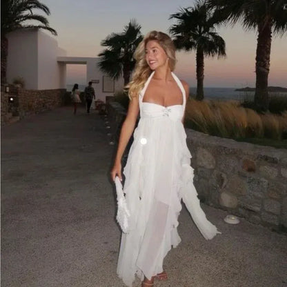 Trendy A-Line Reverse Halter Neck Backless Floor-Length Prom Dress