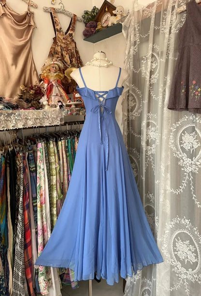Trendy A-Line Spaghetti Straps Sleeveless Lace Up Chiffon Ankle-Length Prom Dress