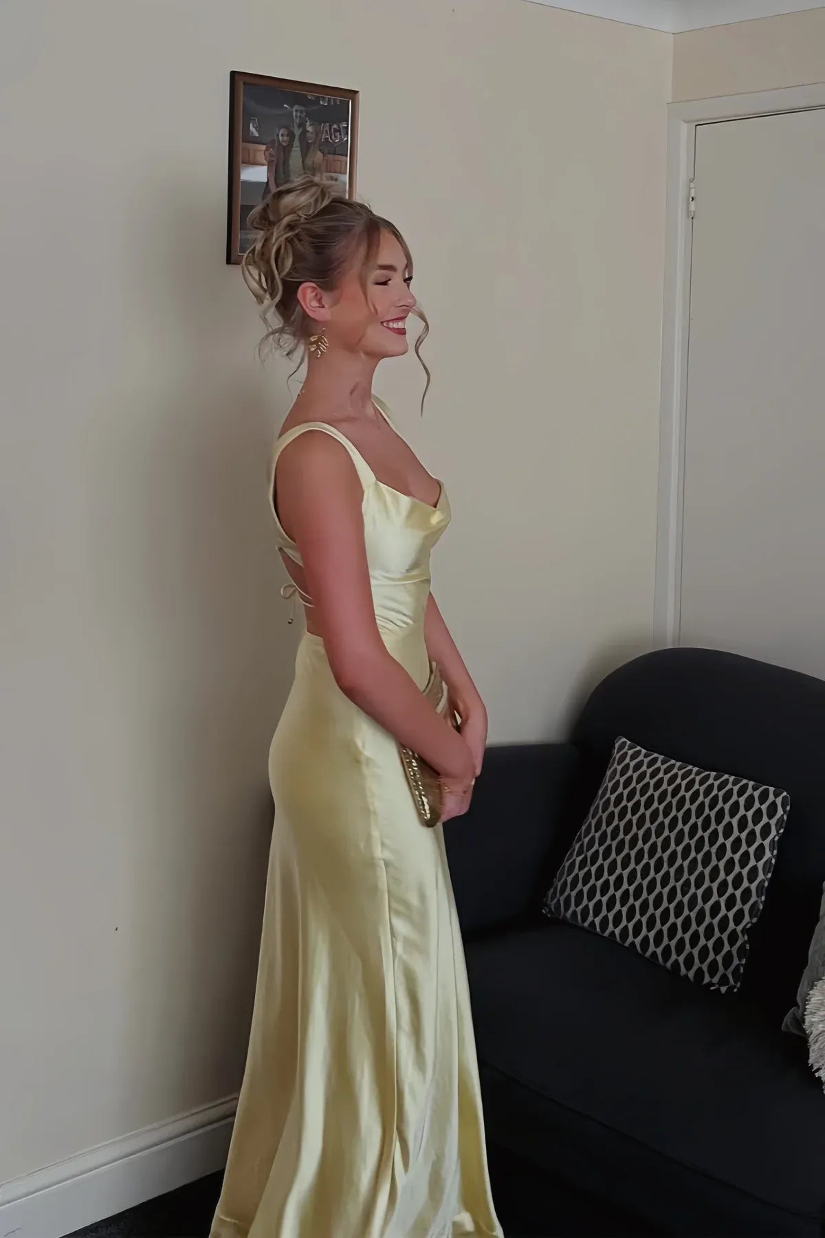 Trendy A-Line Wide Straps Sleeveless Satin Slit Floor-Length Prom Dress