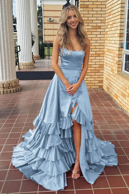 Trendy A Line Strapless Sleeveless Lace Up Floor-Length Prom Dress