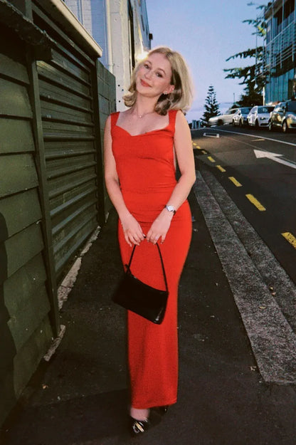 Trendy Fitted Cowl Neck Sleeveless Satin Pleated Floor-Length Prom Dress