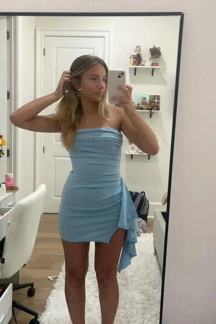 Trendy Fitted Strapless Sleeveless Lace Up Short-Mini Homecoming Dress