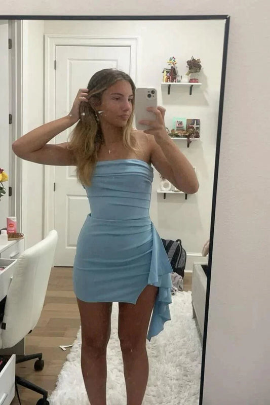 Trendy Fitted Strapless Sleeveless Lace Up Short-Mini Homecoming Dress