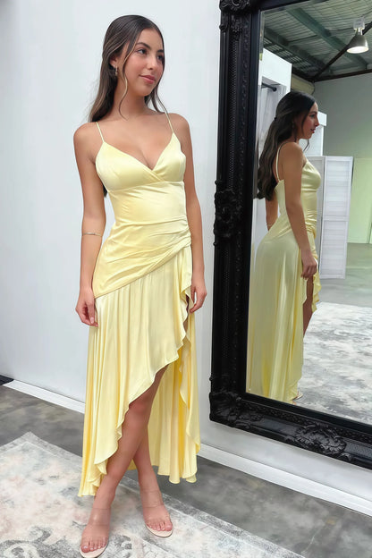 Trendy Mermaid V Neck Sleeveless Backless Ruffle Floor-Length Prom Dress