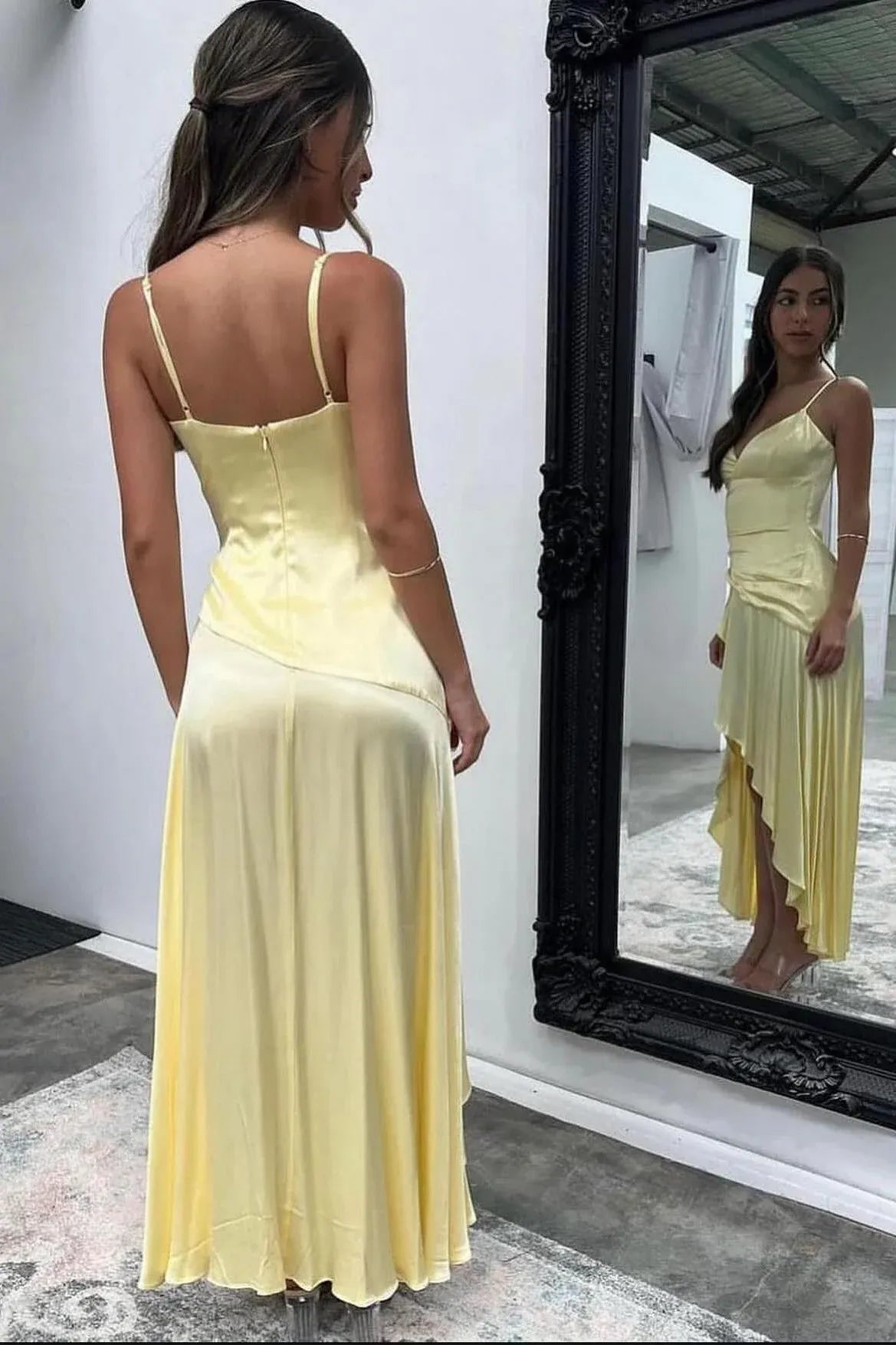Trendy Mermaid V Neck Sleeveless Backless Ruffle Floor-Length Prom Dress