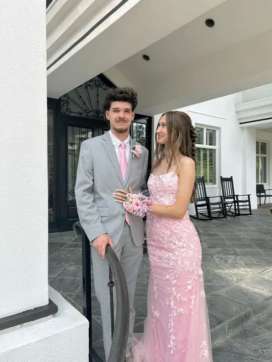 Trendy Off the Shoulder Sleeveless Mermaid Appliques Tulle Long Prom Dress