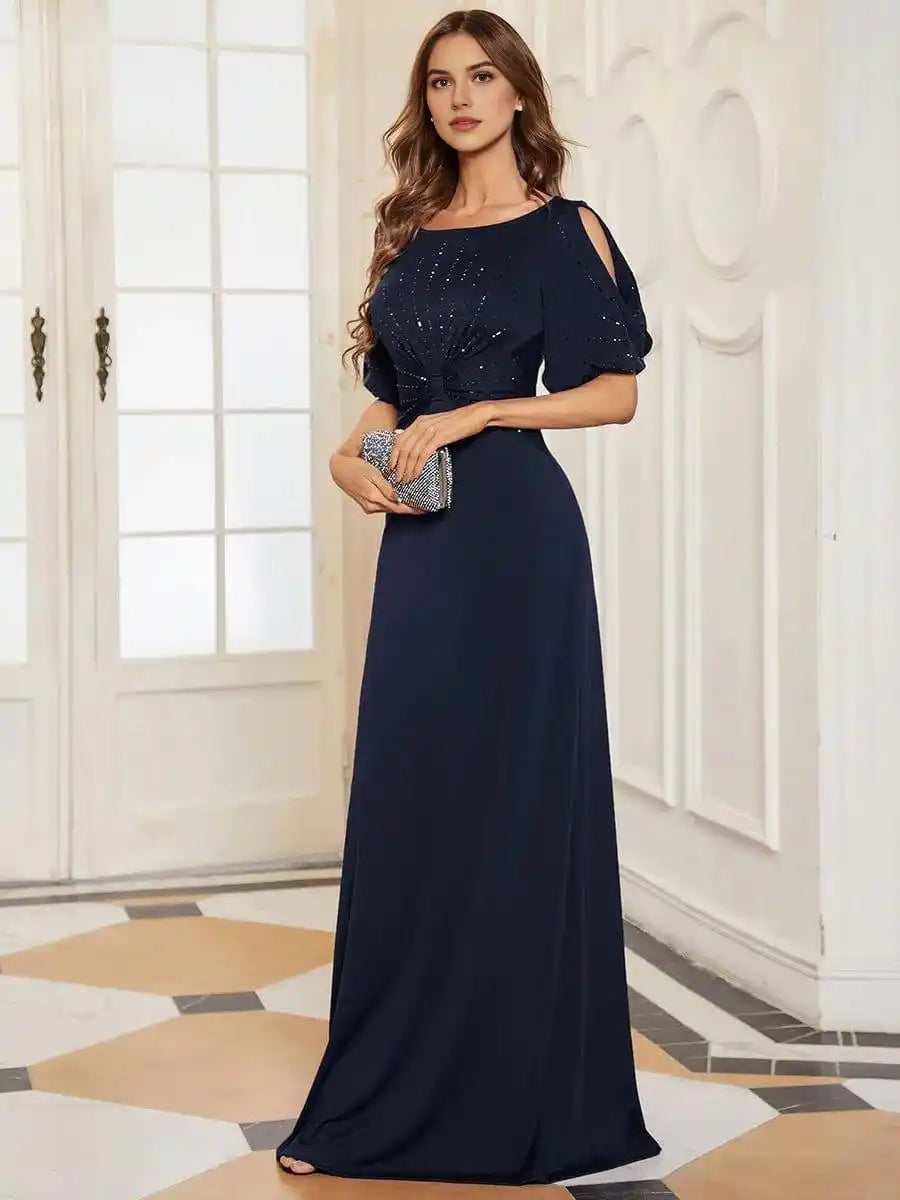 Trendy Round Neck Bodycon Wedding Guest Dress with Sleeves Mother Of The Bride Dresses