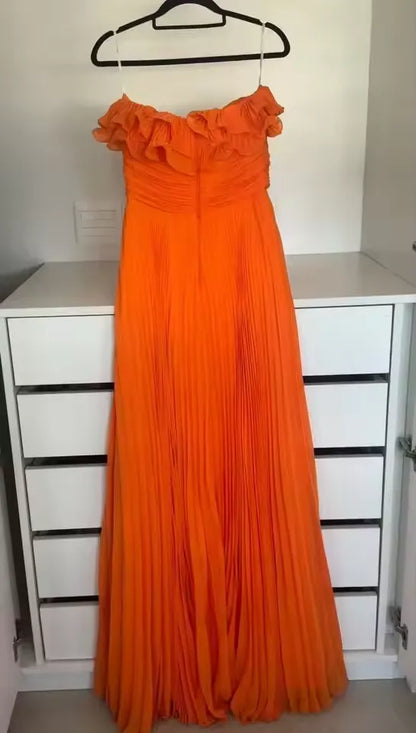 Trendy A-Line Strapless Sleeveless Lace Up Floor-Length Prom Dress