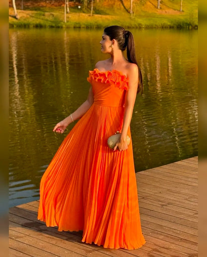 Trendy A-Line Strapless Sleeveless Lace Up Floor-Length Prom Dress