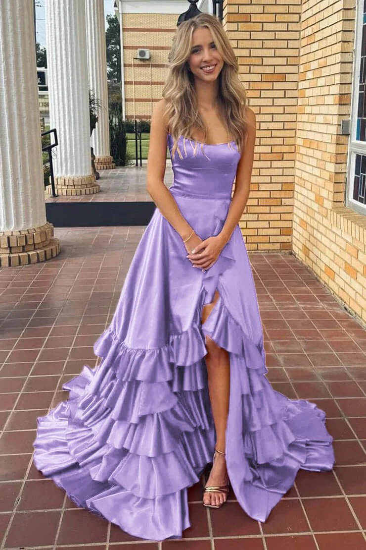 Trendy A Line Strapless Sleeveless Lace Up Floor-Length Prom Dress