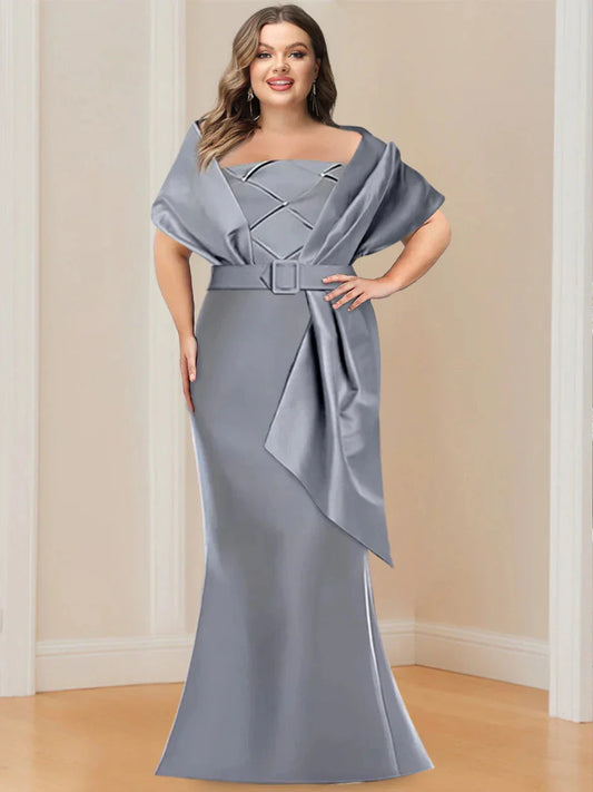 Trumpet 2 Pieces Floor-Length Plus Size Mother of the Bride & Groom Dresses with Wrap