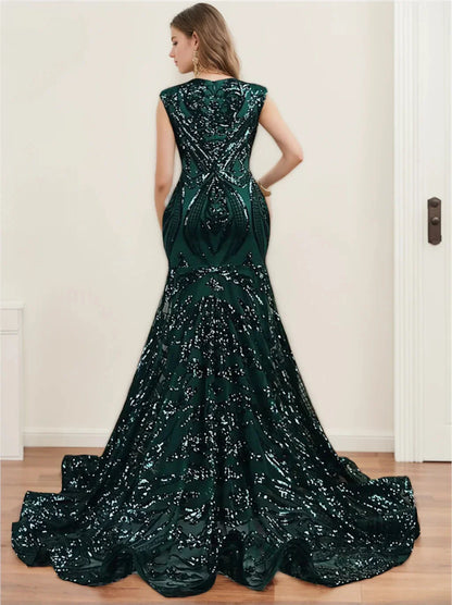 Trumpet Mermaid Jewel Neck Sleeveless Sequined Evening Dresses With Sequin