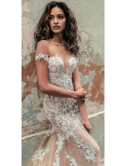 Trumpet Mermaid Off-the-Shoulder Floor-length Lace Wedding Dress